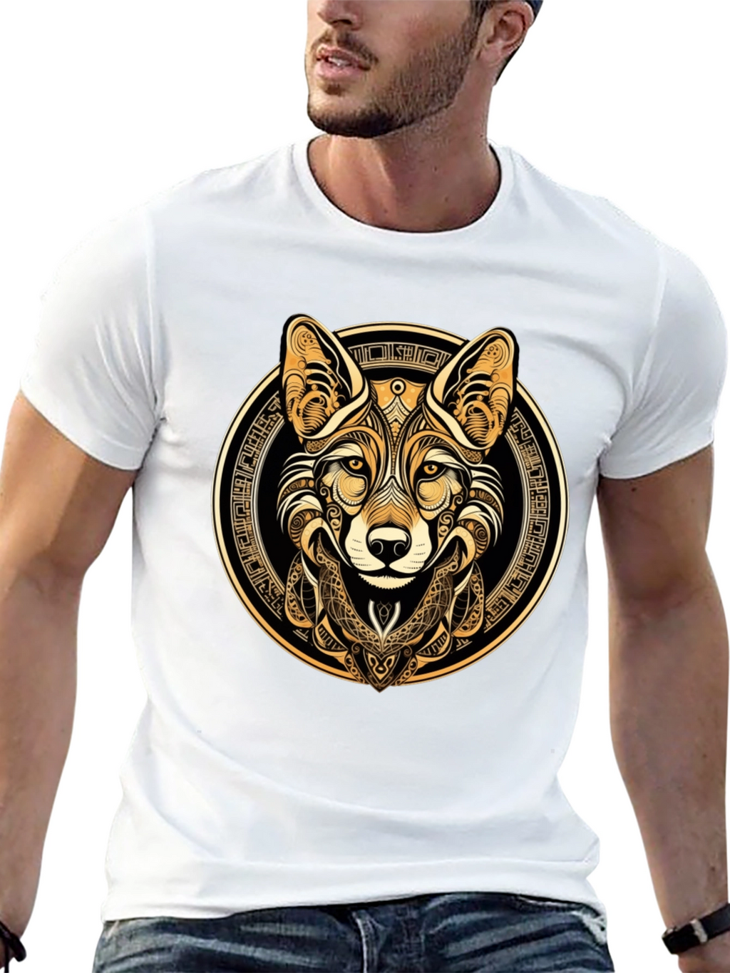 Tribal Fox Graphic Tee - Stylish Mens Black T-Shirt