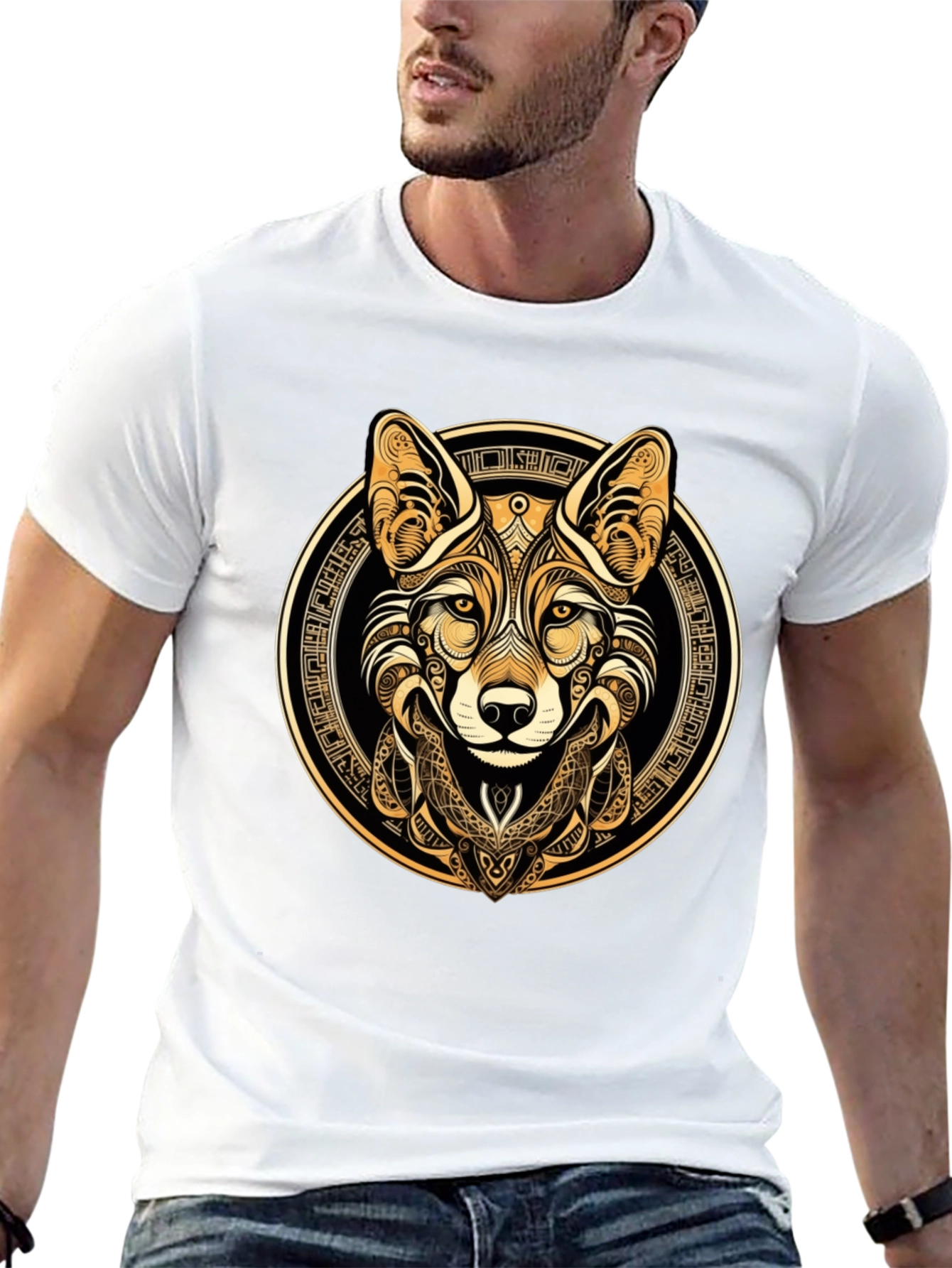 Tribal Fox Graphic Tee - Stylish Mens Black T-Shirt