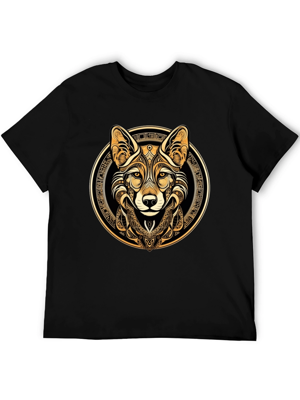 Tribal Fox Graphic Tee - Stylish Mens Black T-Shirt