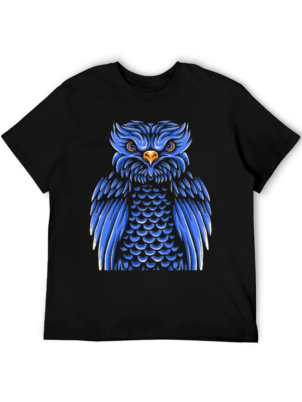 Cool Blue Owl Graphic Print Black T-Shirt