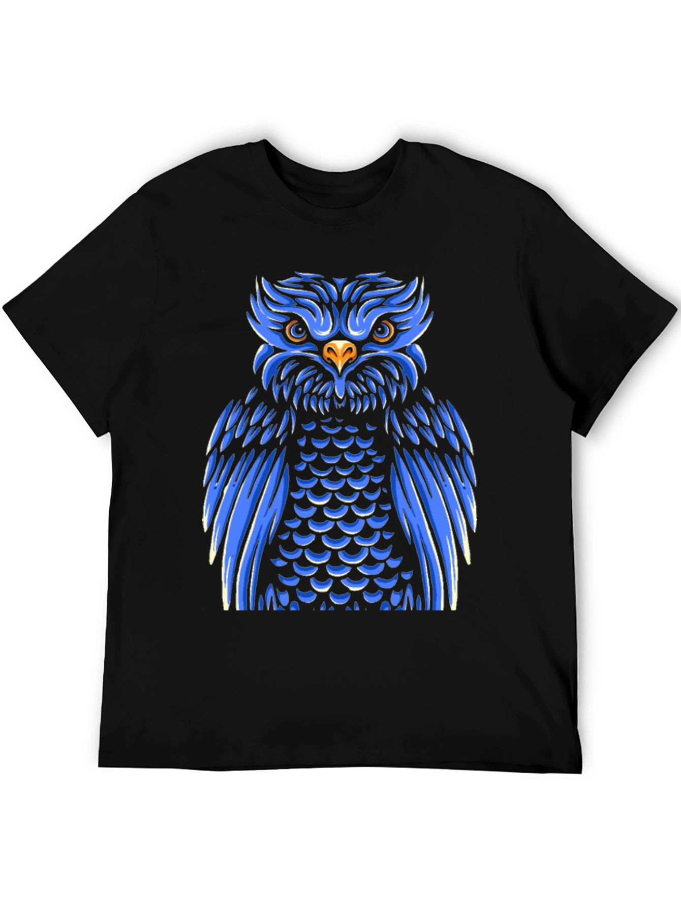 Cool Blue Owl Graphic Print Black T-Shirt