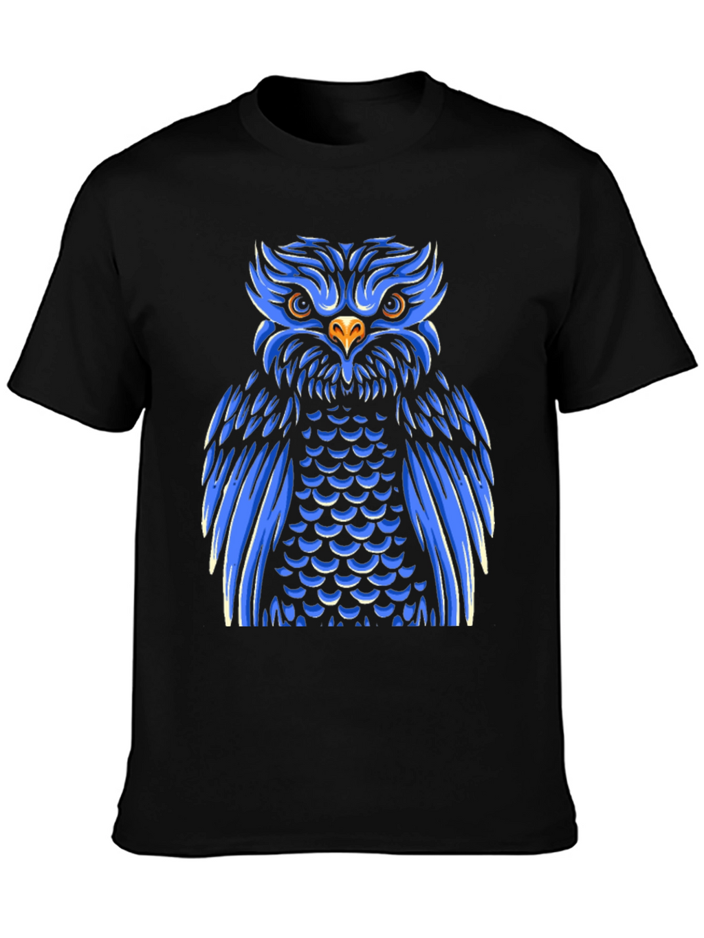 Cool Blue Owl Graphic Print Black T-Shirt
