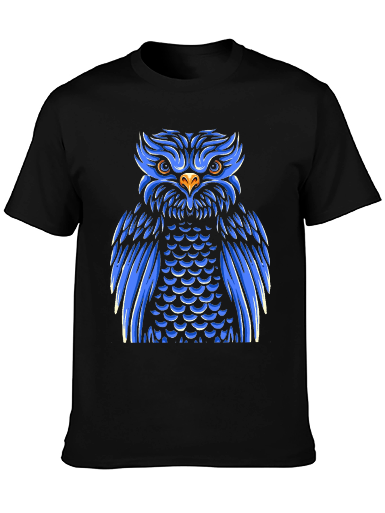 Cool Blue Owl Graphic Print Black T-Shirt