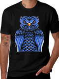 Cool Blue Owl Graphic Print Black T-Shirt