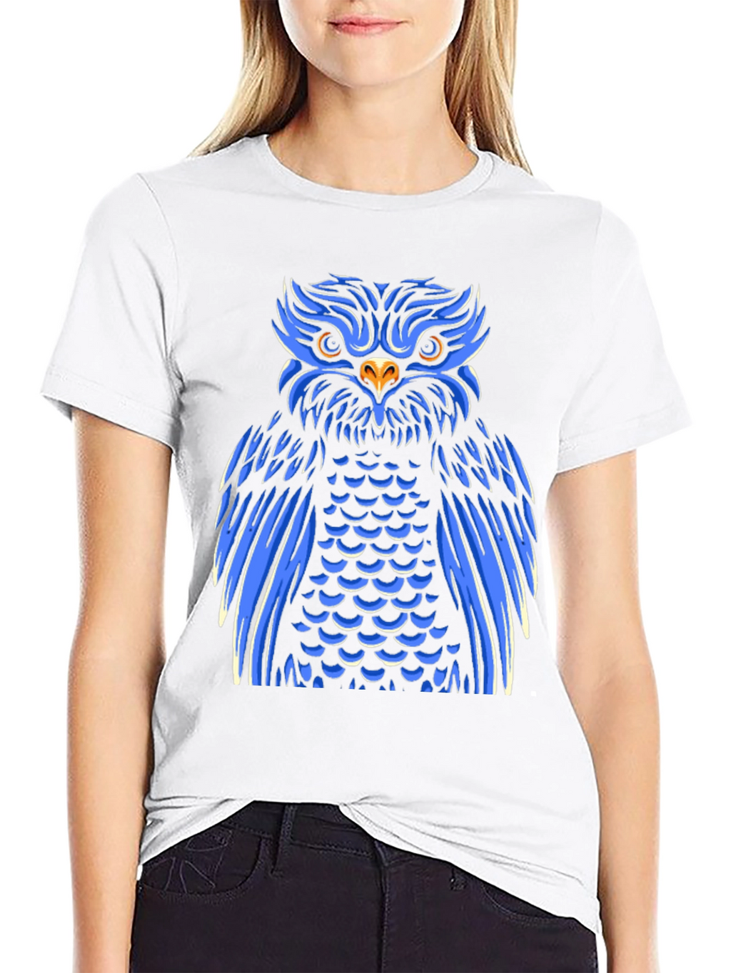 Cool Blue Owl Graphic Print Black T-Shirt