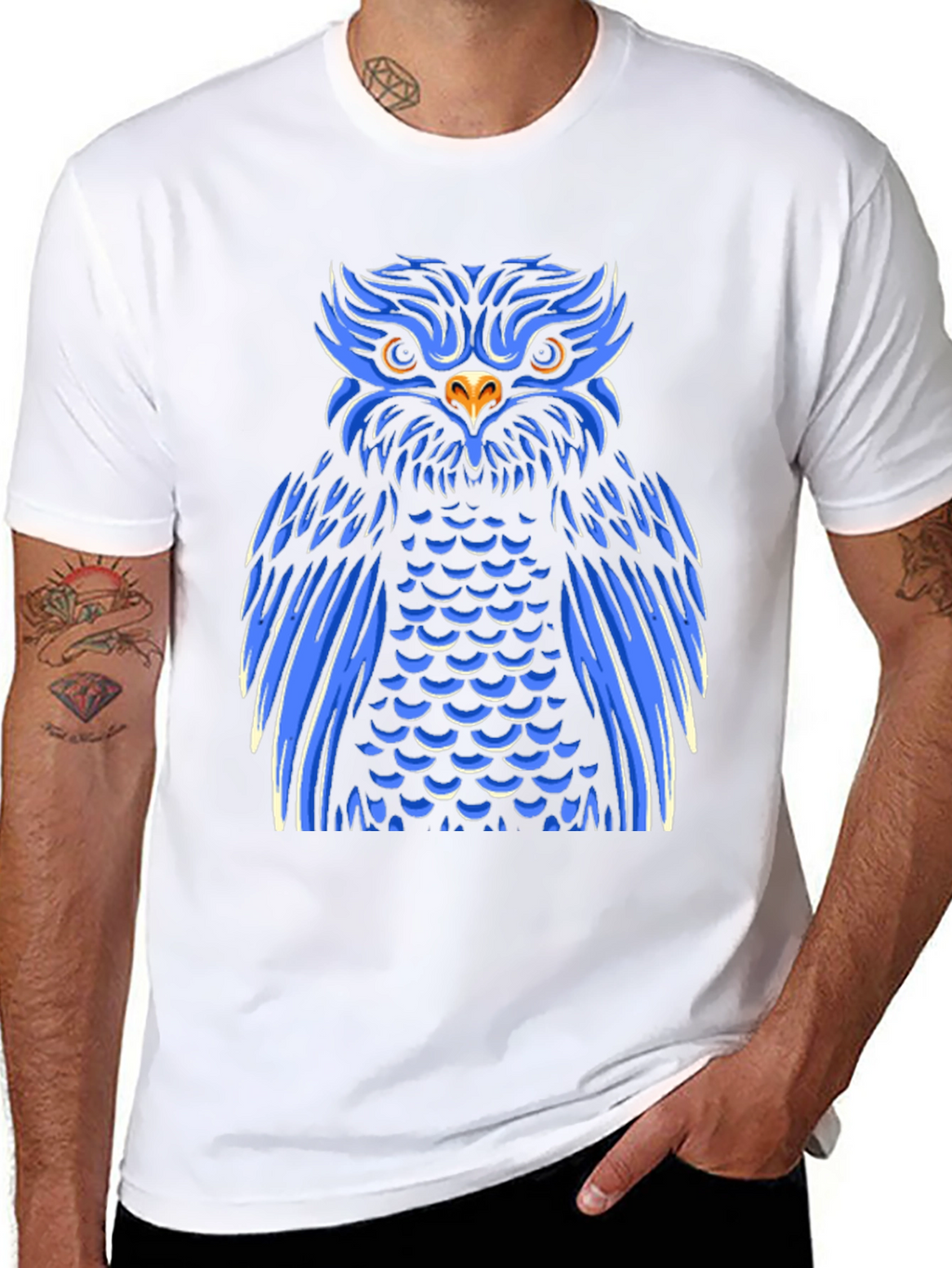 Cool Blue Owl Graphic Print Black T-Shirt