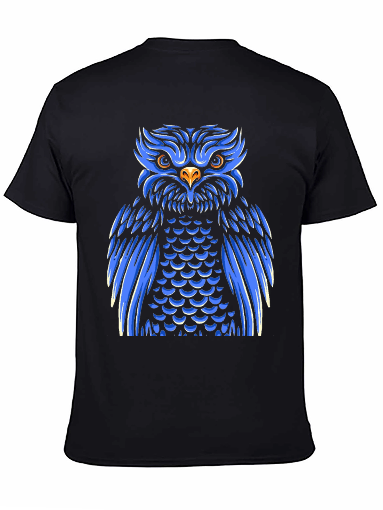 Cool Blue Owl Graphic Print Black T-Shirt