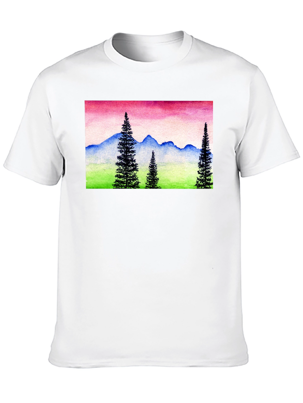 Mountain Landscape Graphic Tee - Black Cotton Shirt