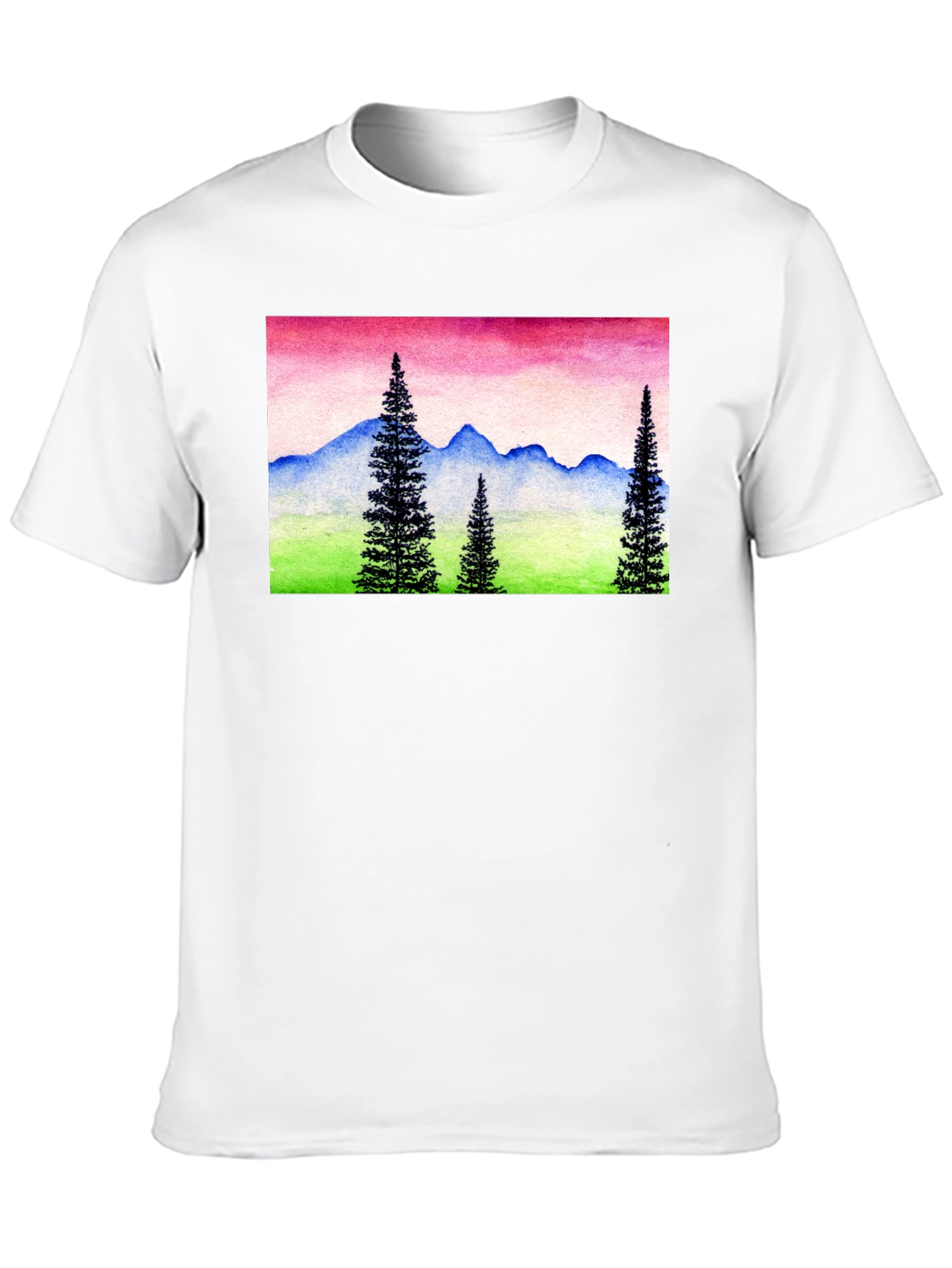 Mountain Landscape Graphic Tee - Black Cotton Shirt
