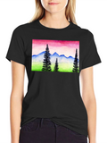 Mountain Landscape Graphic Tee - Black Cotton Shirt