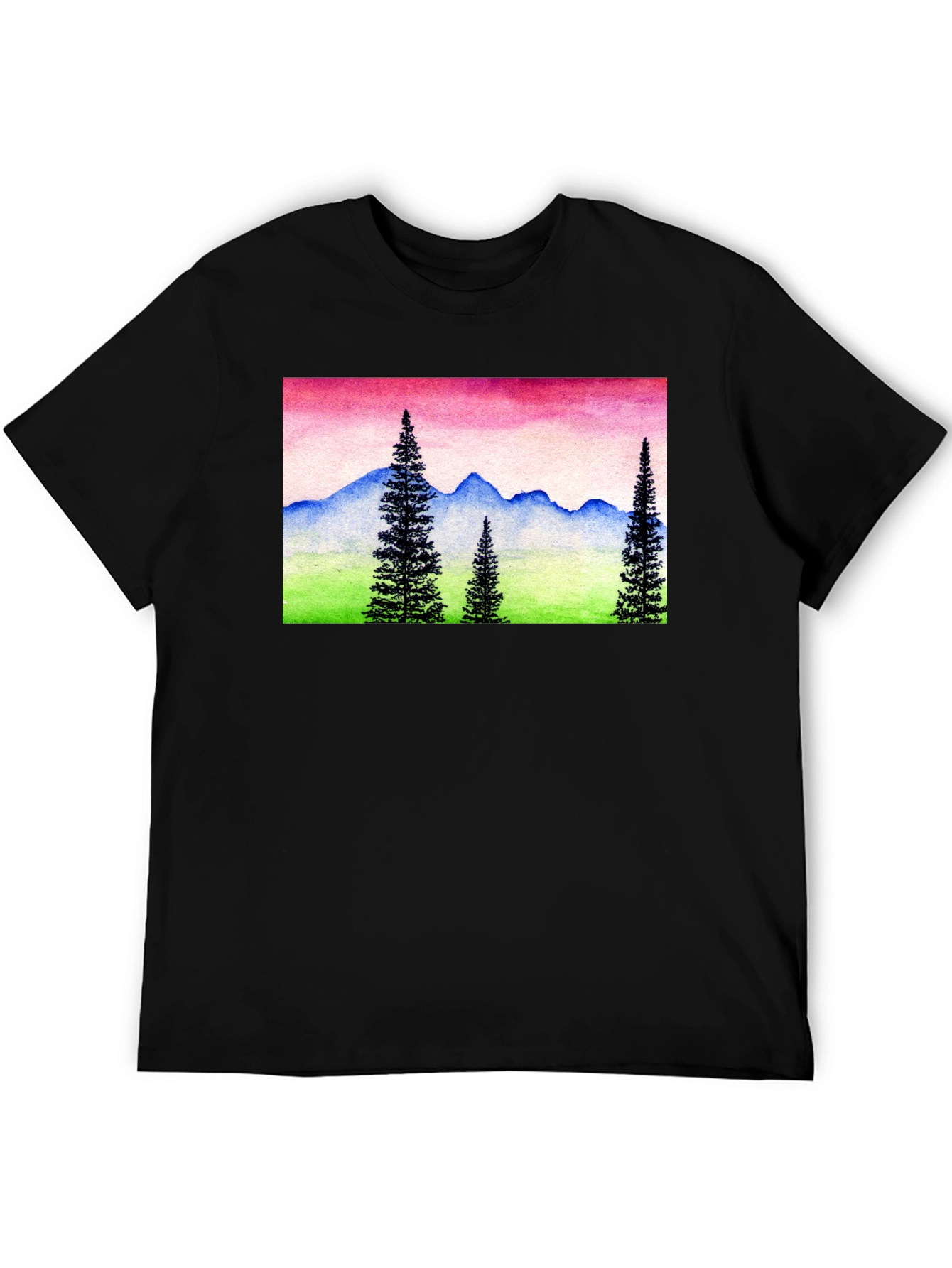 Mountain Landscape Graphic Tee - Black Cotton Shirt