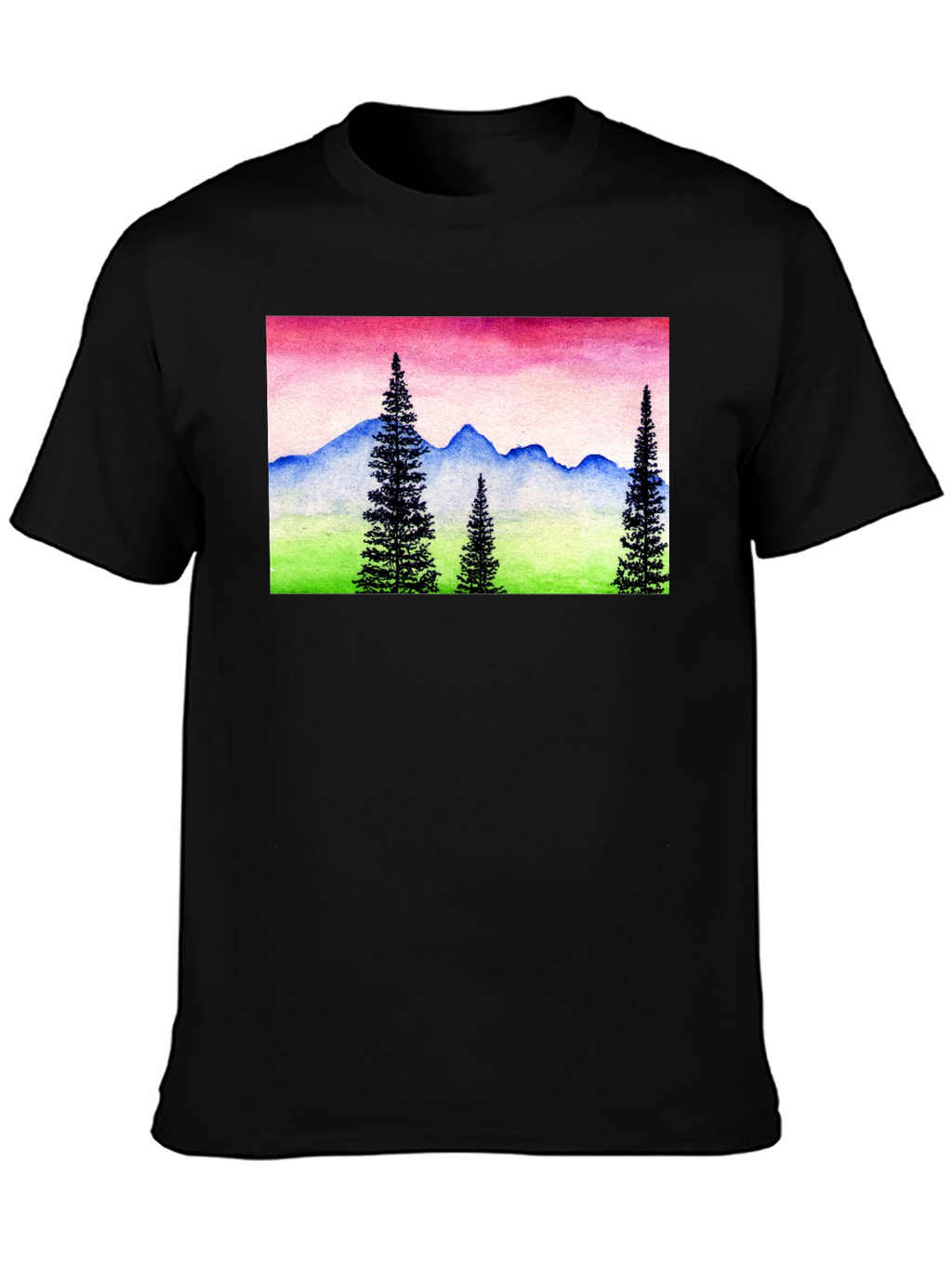 Mountain Landscape Graphic Tee - Black Cotton Shirt