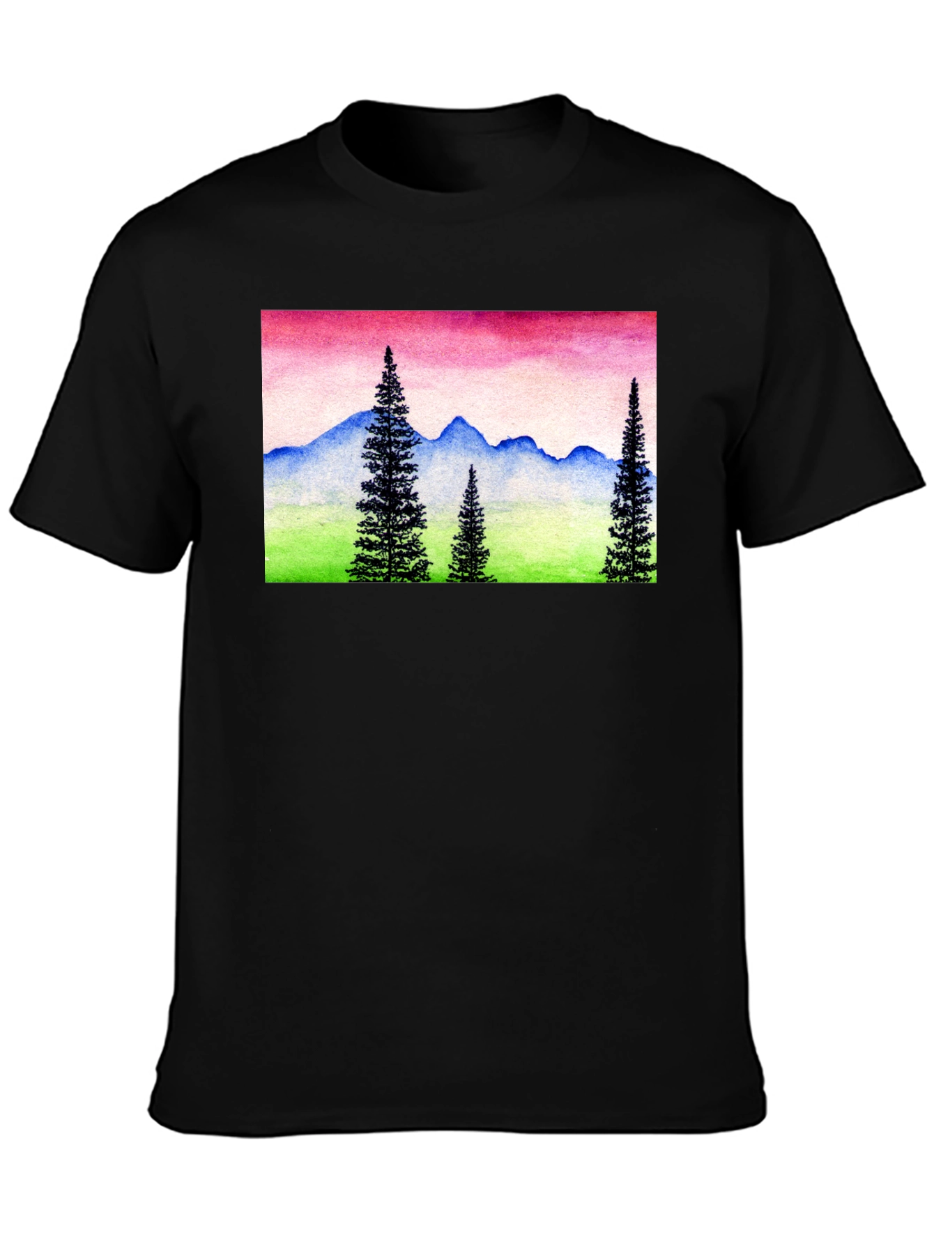 Mountain Landscape Graphic Tee - Black Cotton Shirt