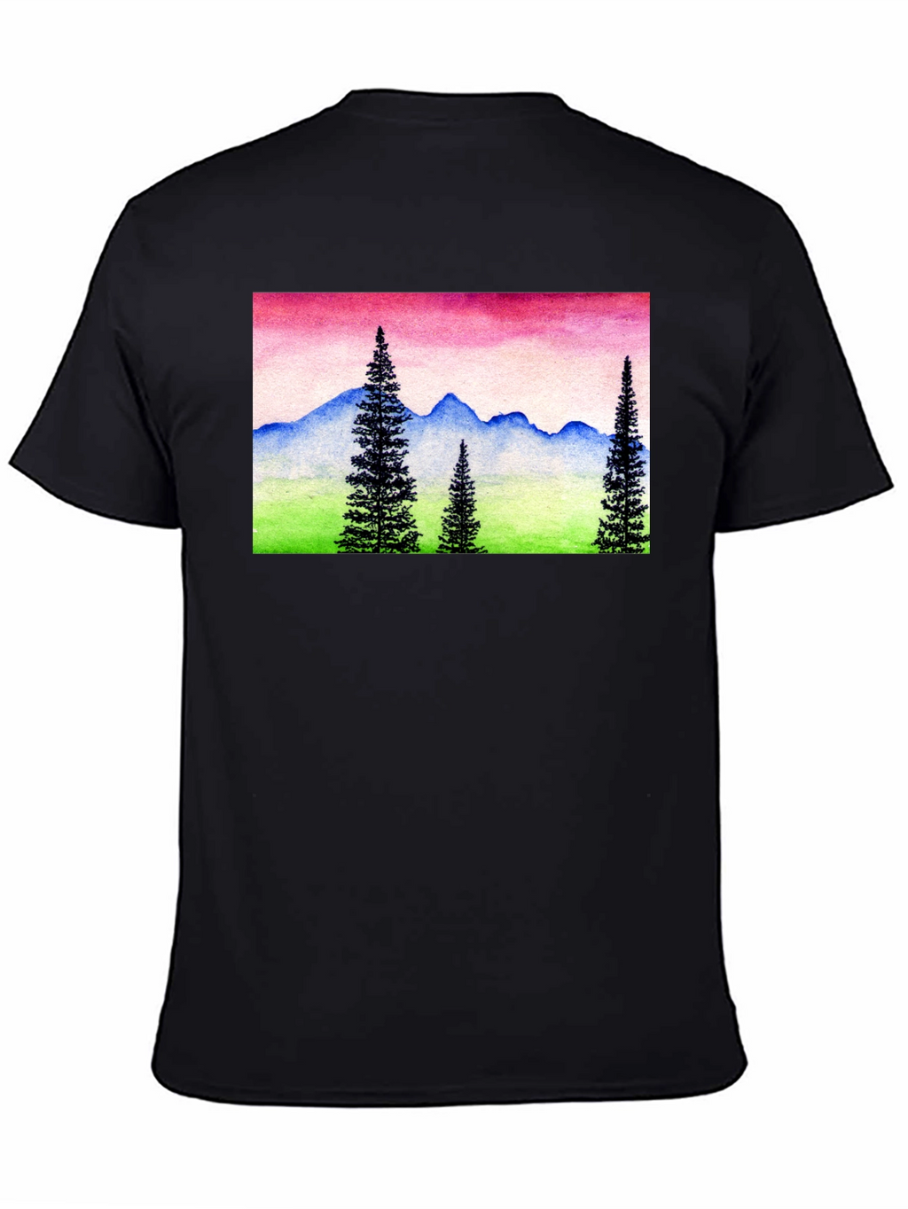 Mountain Landscape Graphic Tee - Black Cotton Shirt