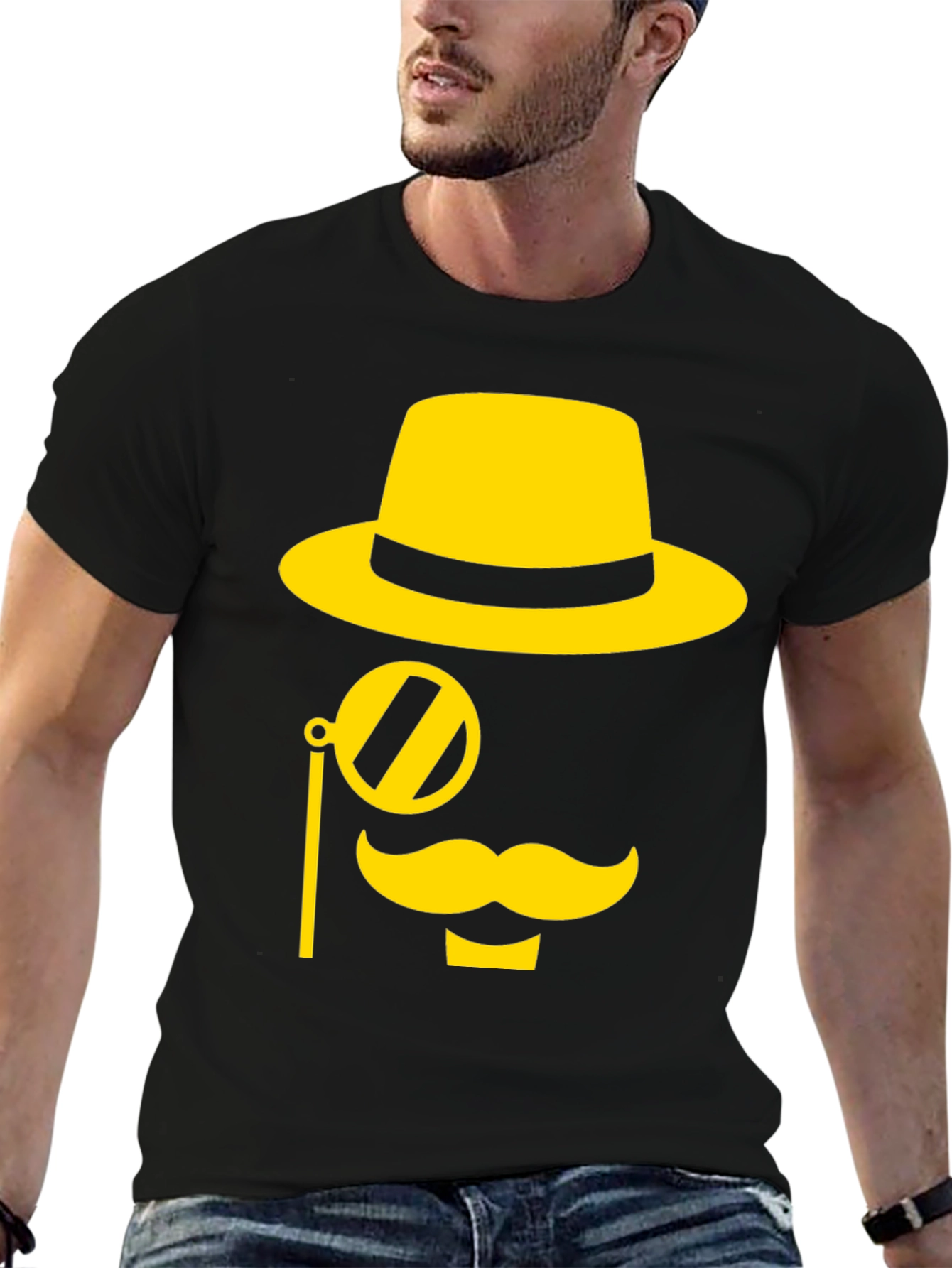 Gentleman Graphic Tee - Black T-Shirt with Yellow Design