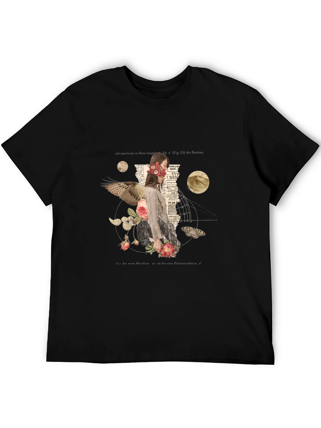 Surreal Floral Graphic Print Black T-Shirt