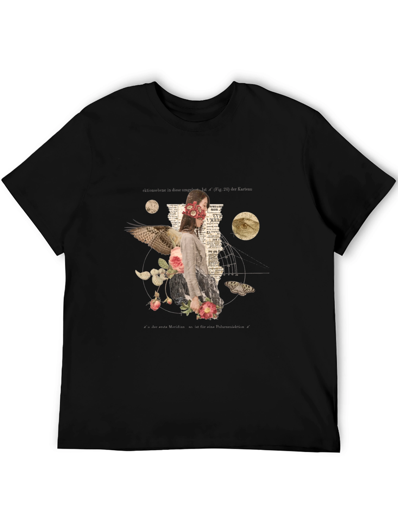 Surreal Floral Graphic Print Black T-Shirt