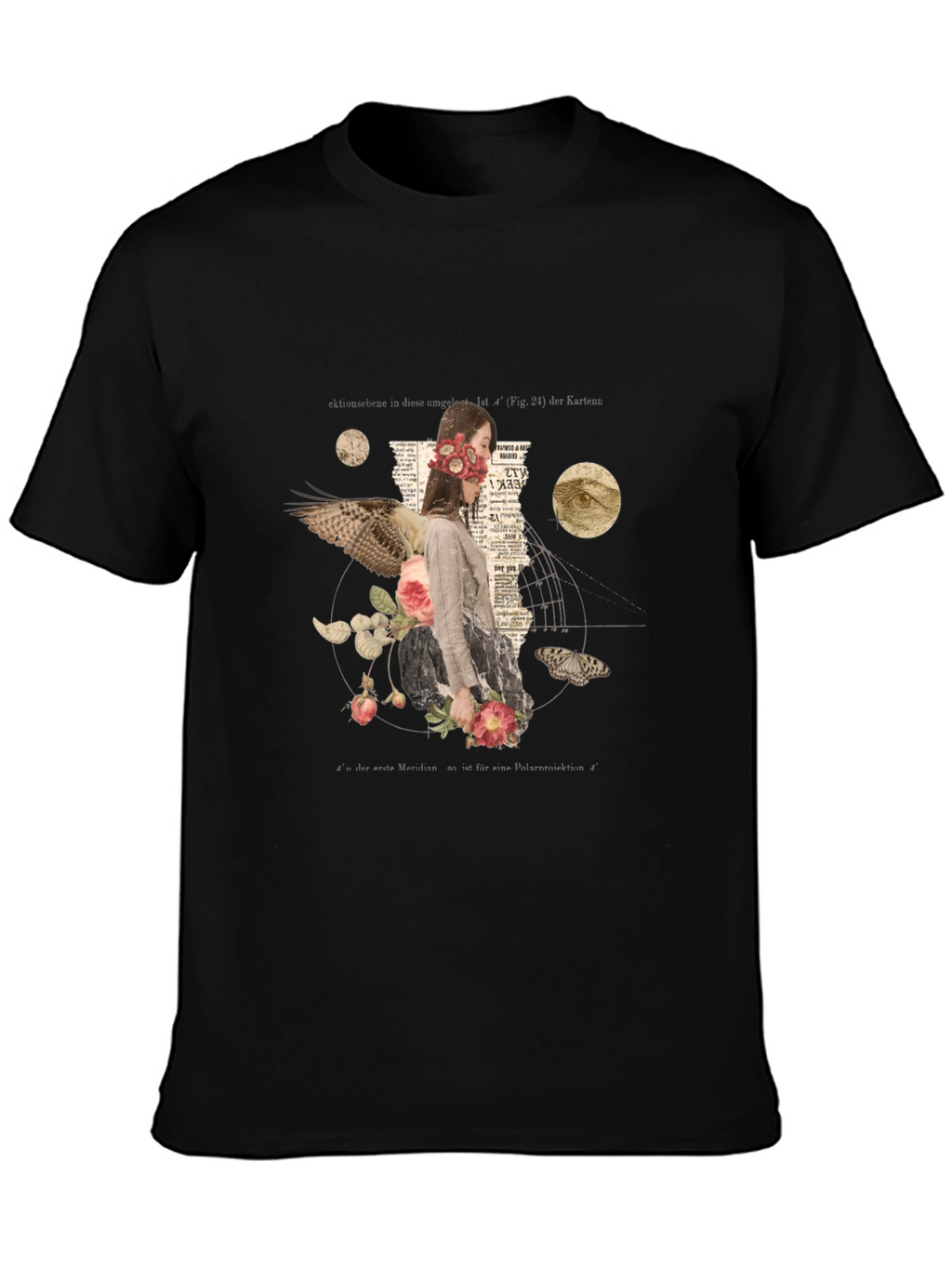 Surreal Floral Graphic Print Black T-Shirt