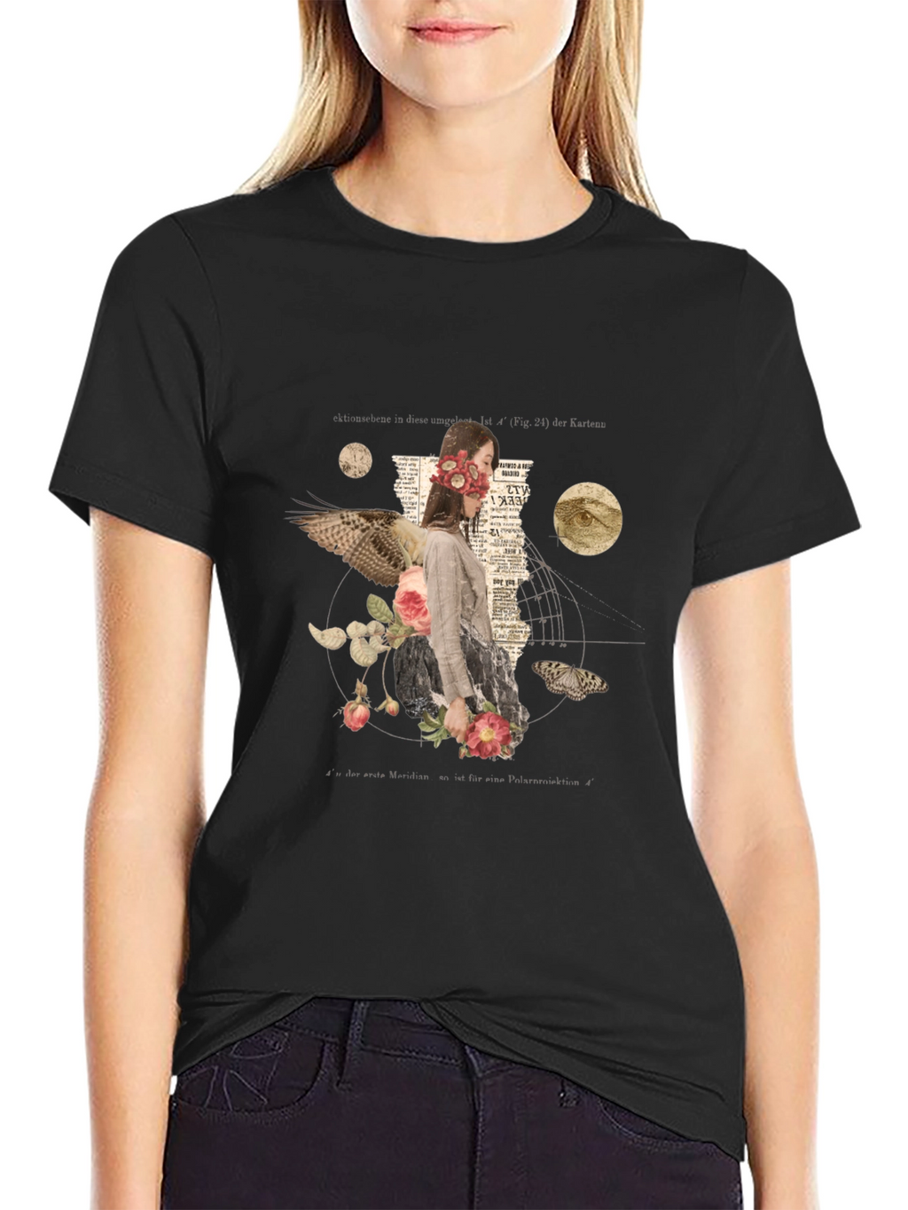 Surreal Floral Graphic Print Black T-Shirt
