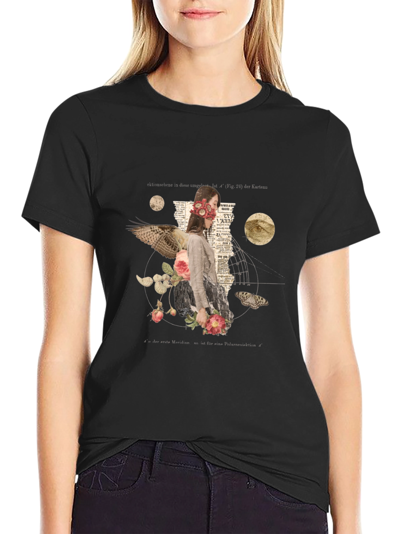 Surreal Floral Graphic Print Black T-Shirt