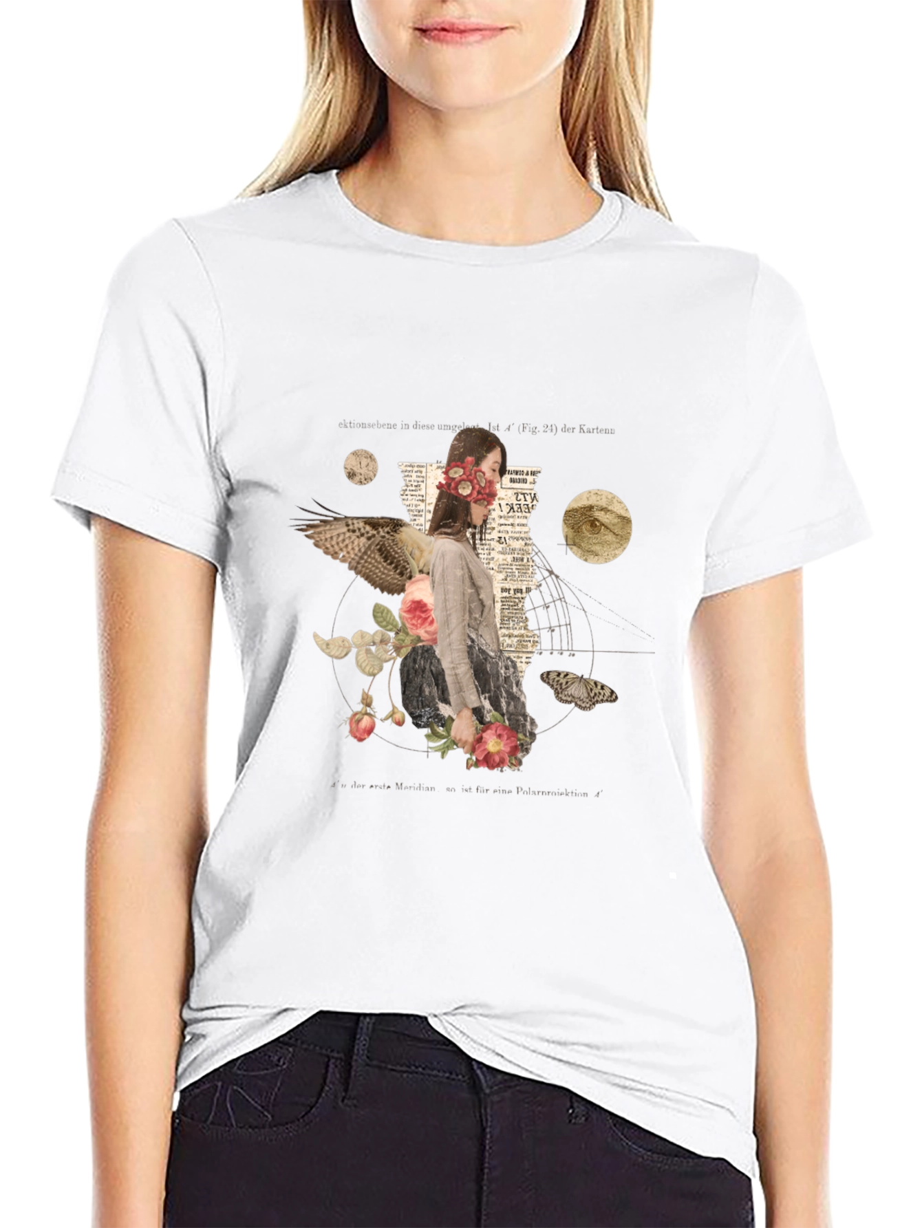 Surreal Floral Graphic Print Black T-Shirt